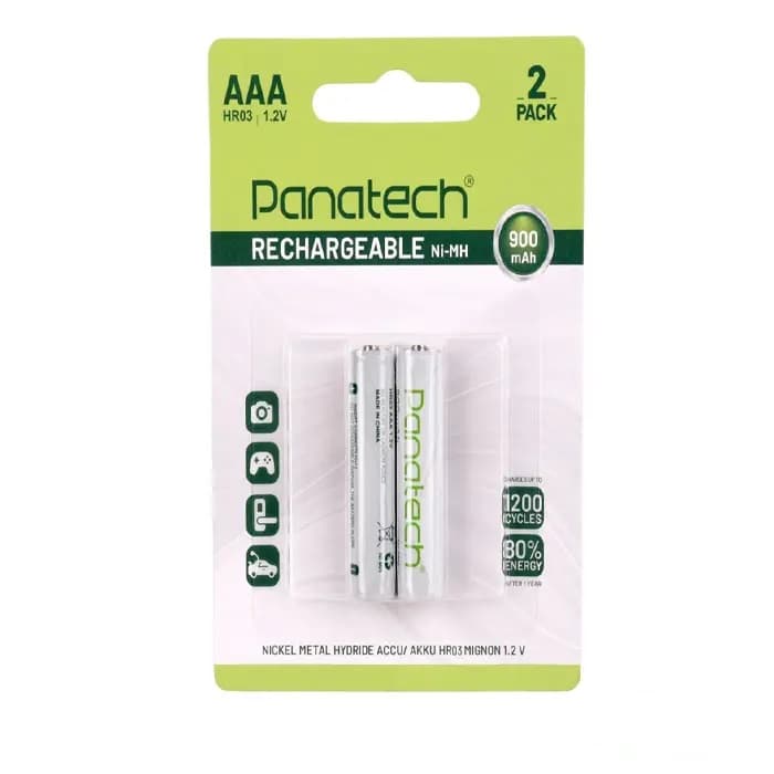 باتری نیم قلمی قابل شارژ پاناتک مدل Ni-MH HR03 ظرفیت 900 میلی آمپر ساعت بسته 2 عددی - یزد موبایل