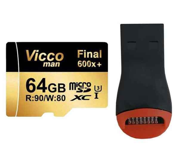 کارت حافظه microSDXC ویکومن مدل Extra 600X کلاس 10 استاندارد UHS-I U3 سرعت 90MBps ظرفیت 64 گیگابایت به همراه کارت ریدر - یزد موبایل